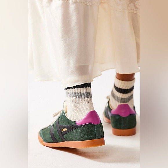 Gola Women's Elan Leather Sneaker Evergreen/Black/Fuchsia - Picture 2 of 16